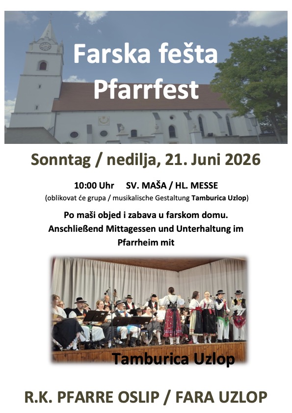 Farska fešta Uzlop - Pfarrfest Oslip 2026
